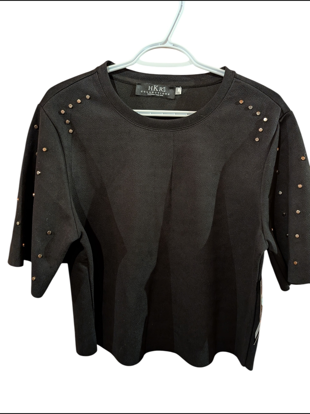 HKR Collection Black Studded Short Sleeve Top